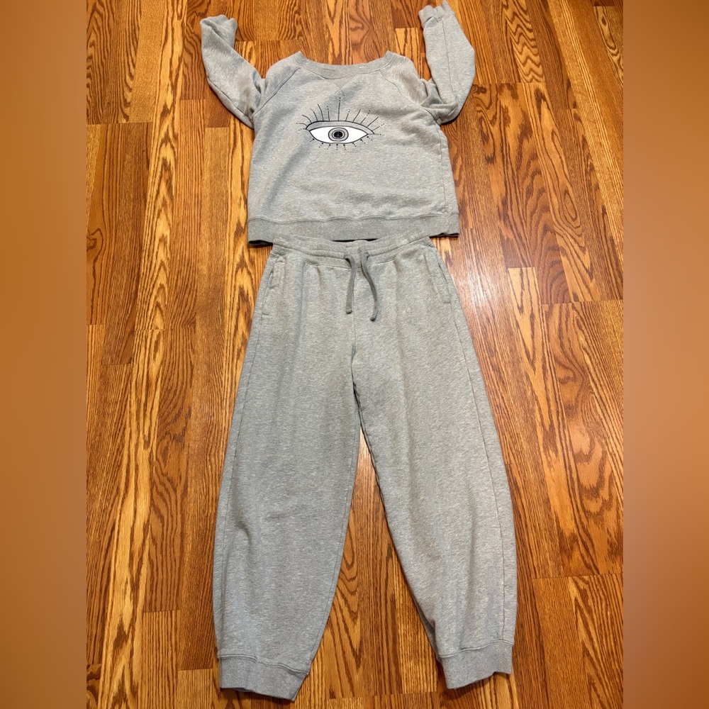 Rebecca Minkoff Women’s Gray Jogger Set w/Eye Detail Small Athleisure Loungewear